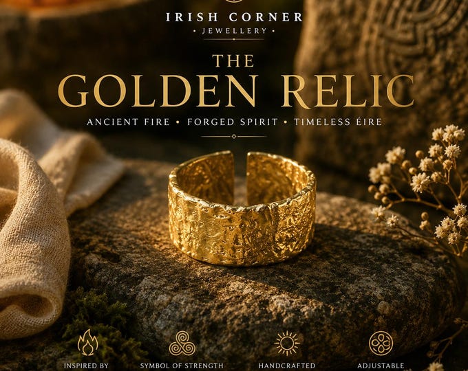 The Golden Relic Ring – Ancient Irish Inspired Gold Adjustable Band