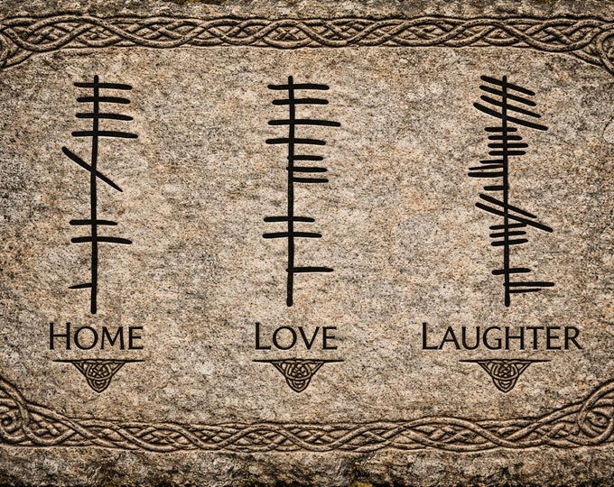 Personalised ancient Ogham etched in stone print