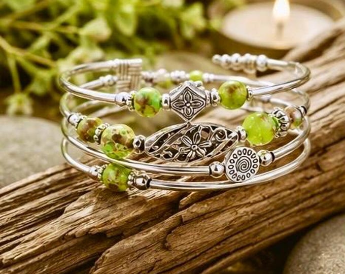 The Emerald Vine Cuff | Celtic Green Stone Bracelet | Irish Inspired Jewellery
