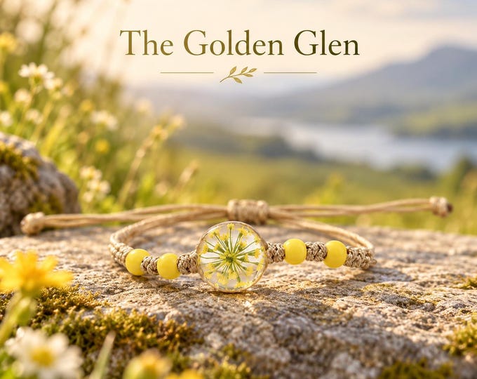 The Golden Glen | Wildflower Adjustable Bracelet | Botanical Resin Bracelet | Yellow Flower Bracelet