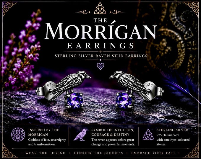 The Morrígan Earrings | Sterling Silver Raven Stud Earrings
