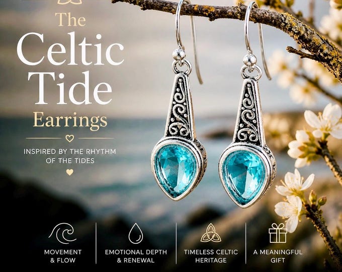 Celtic Tide Earrings – Silver Drop Earrings, Blue Crystal Jewellery