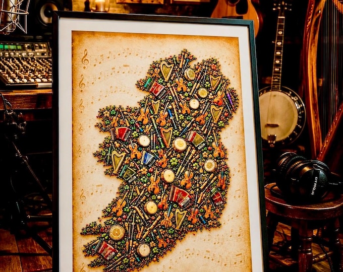 The Sound of Ireland Print | Irish Music Wall Art | Traditional Irish Instruments Map