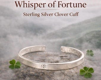 Whisper of Fortune Silver Clover Cuff – Adjustable Lucky Bracelet