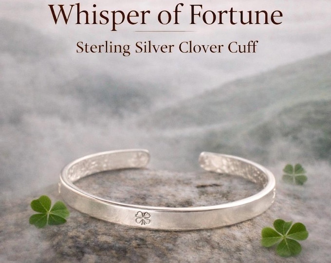 Whisper of Fortune Sterling Silver Clover Cuff – Adjustable Lucky Bracelet