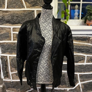Vintage 80s Leather Bomber Jacket, Asymmetrical, Sz Small