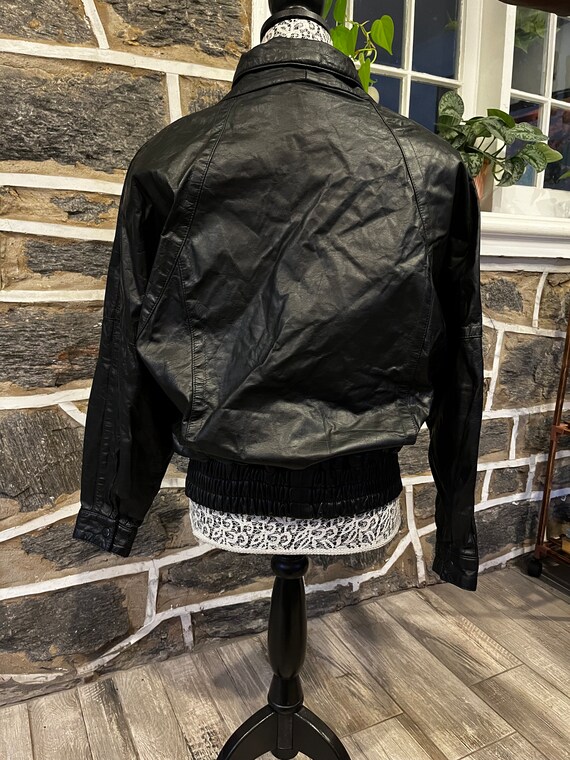 Vintage 80s Leather Bomber Jacket, Asymmetrical, … - image 7