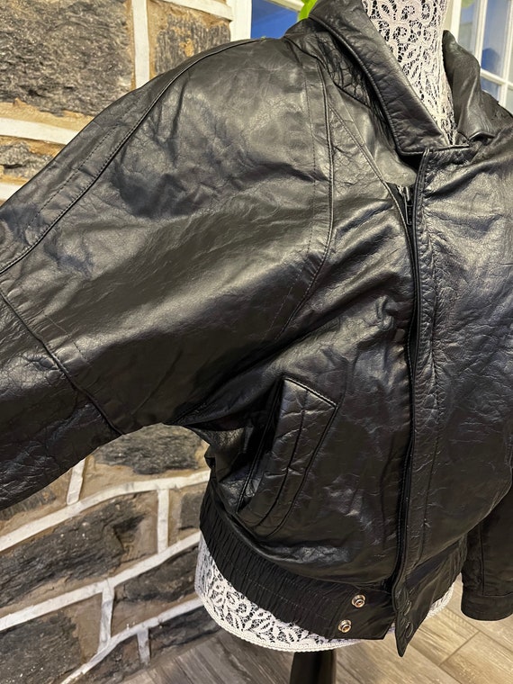 Vintage 80s Leather Bomber Jacket, Asymmetrical, … - image 6