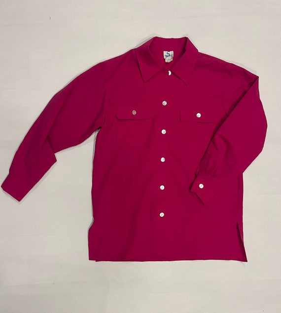 80s Vintage Hot Pink Oversized Button Up Shirt