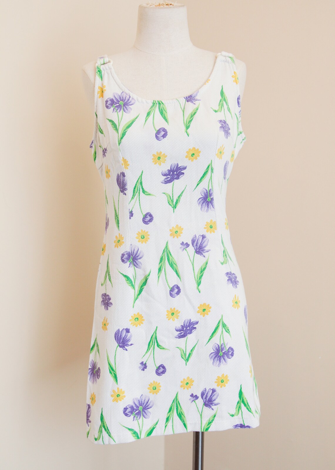 White Floral Dress Daisy Spring Flower Print Sleeveless Etsy
