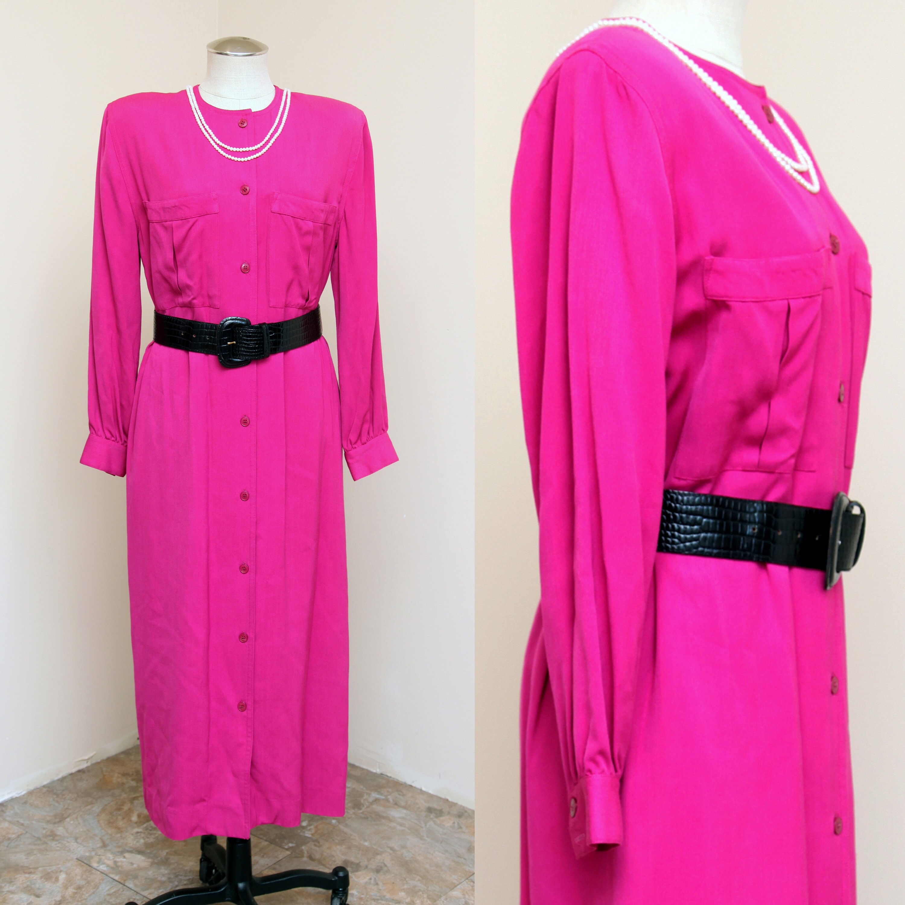 Hot Pink Dress Button Front Shirtdress ...