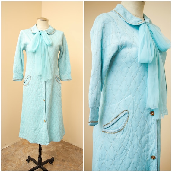 Quilted Housecoat | Light Blue Metallic Gold Robe
