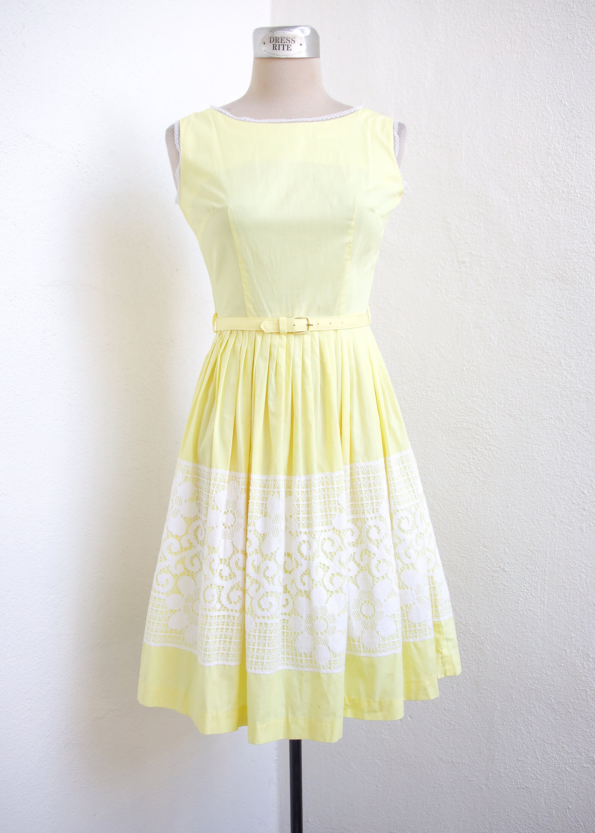 Pale Yellow Sundress 1960s Sleeveless Daydress with Belt | Etsy