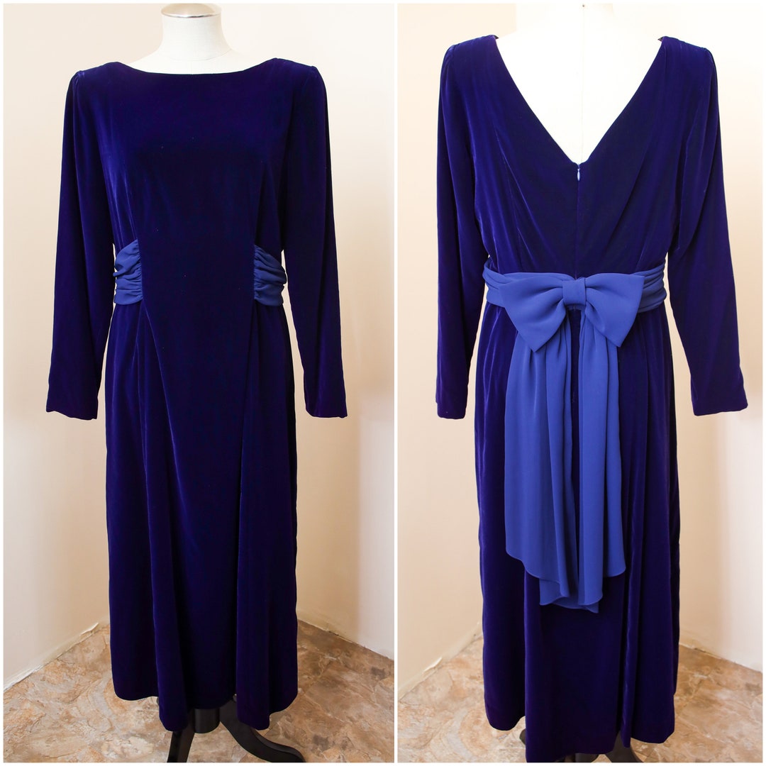 Vintage Velvet Gown Long Sleeve Bow Dress 1980s Talbots - Etsy