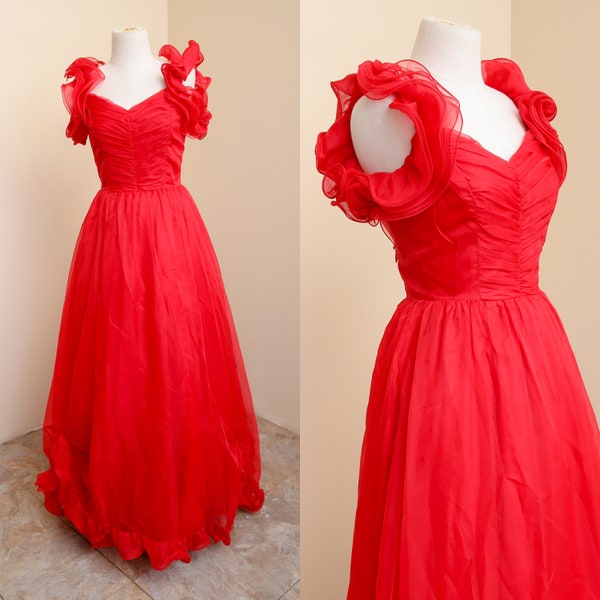 Red Victorian Gown | Edwardian Wedding Prom Dress | Lydia Deetz Halloween Saloon Costume Cosplay | Steampunk Ruffle Ruched Evening Party