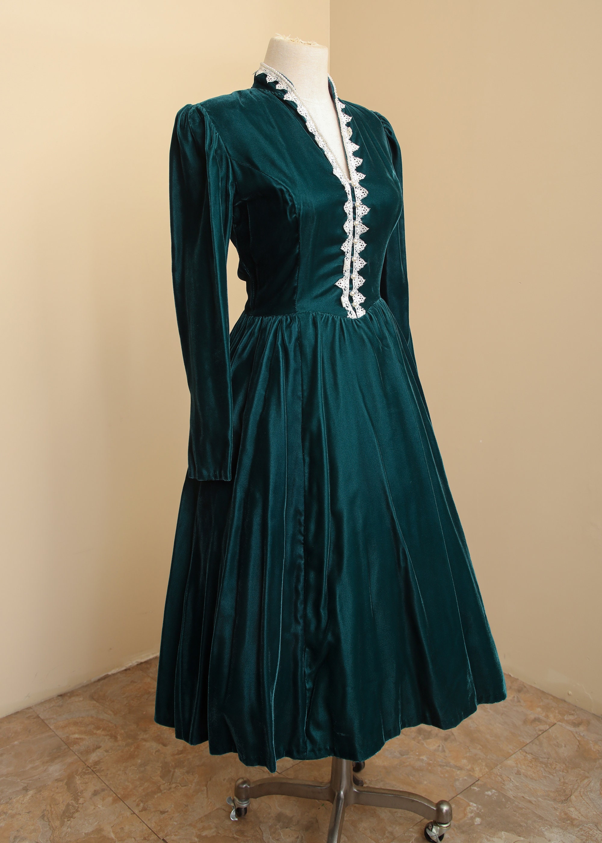 Velvet Gunne Sax Dress Teal Green Long Sleeve Midi 1970s Jessica ...