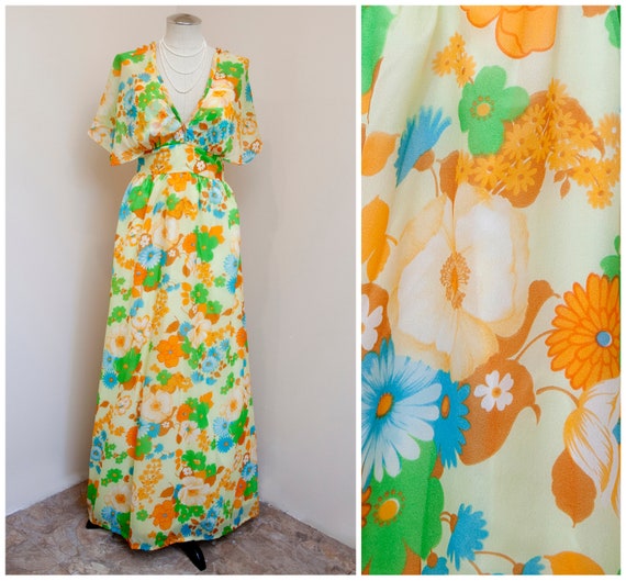 70s Floral Maxi | Jack Hartley Butterfly Sleeve Dr