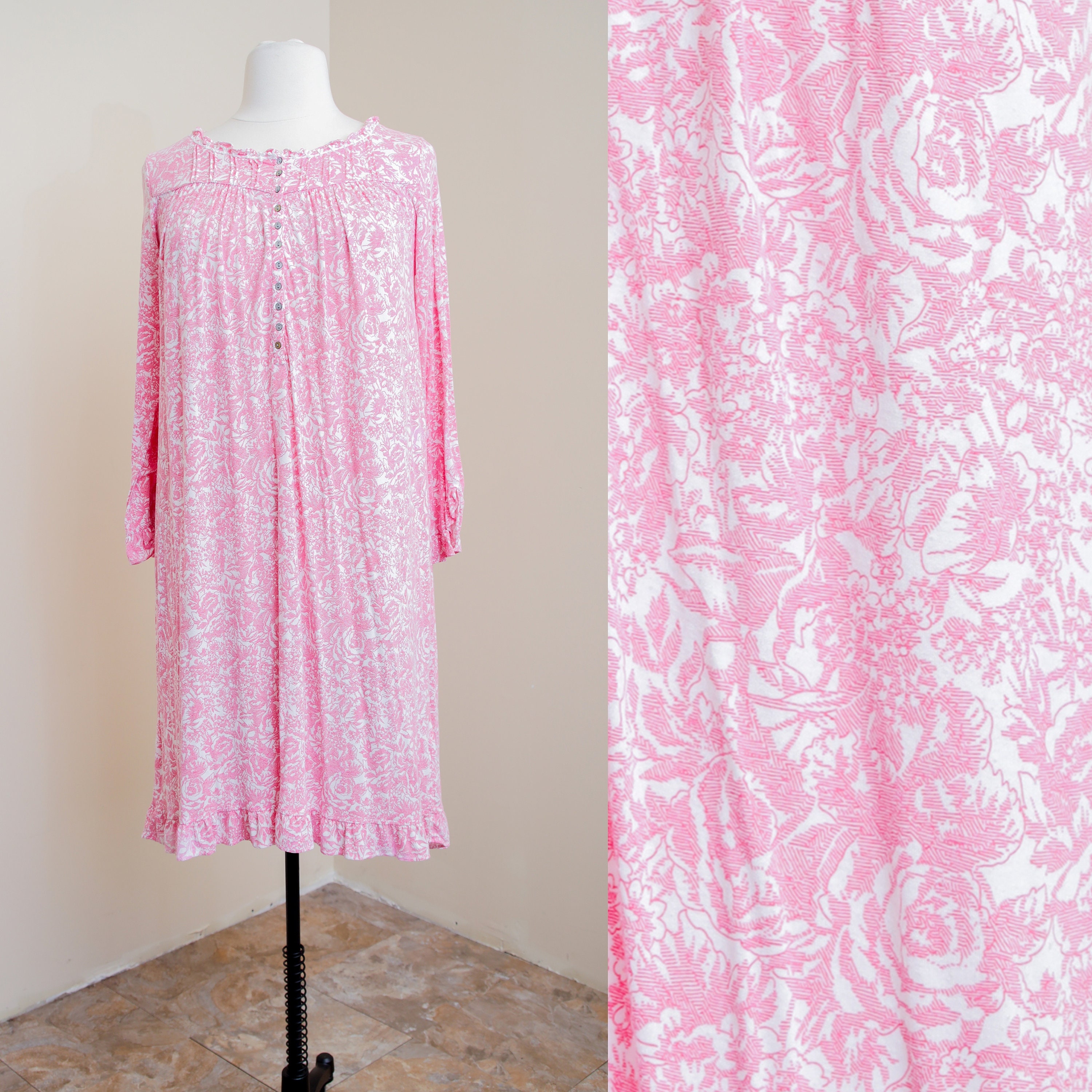 Pink Floral Nightgown Long Sleeve 