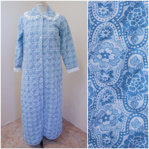 Blue Floral Quilted Robe | Bonwit Teller 1960s Hou