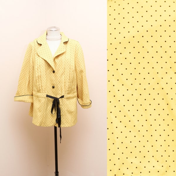 Yellow Polka Dot Blazer | Vintage 1980s R&K Originals Jacket | Plus Size Curvy 20W | Spring Office Mod Outerwear | Button Front Waist Tie