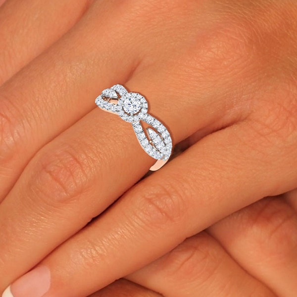 Split Shank Engagement Ring, Round Cut Engagement Ring, Round Cut Wedding Ring, Twist Wedding Ring, Solitaire Wedding Ring, moissanite ring