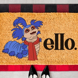 Labyrinth Inspired Doormat, Labyrinth Worm Doormat, Ello Doormat, Funny Doormat, Front Door Mat, Front Porch Doormat, Coir Mat - Item 837