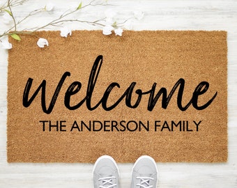 Welcome Doormat, Family Name Doormat, Custom Name Doormat, Family Name Welcome Mat, Personalized Doormat, Welcome Door Mat, Coir - Item 701