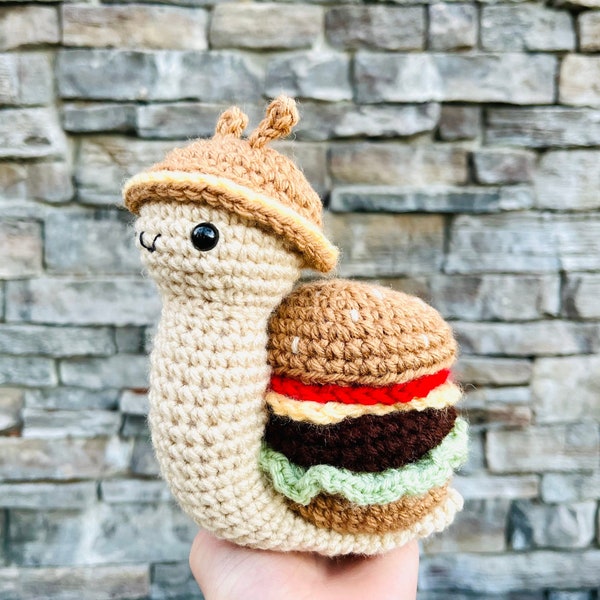 Burger Snail | Crochet Pattern PDF, Kids Stuffed Animal Toy, Crochet Snail Amigurumi Animal, Fast Food Hamburger Pretend Food
