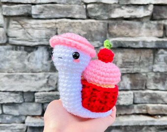 Mini Cupcake Snail | Crochet Pattern PDF, Sakura Blossom Cherry, Valentine's Day Crochet Cupcake