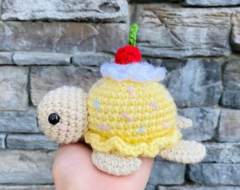 Ice Cream Turtle Crochet Pattern PDF, Crochet Ice Cream Amigurumi, Sea Turtle Plush Toy