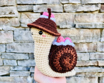 Cake Snail Crochet Pattern PDF, Amigurumi Food Animal, Cute Snail Plush, Swiss Roll Dessert