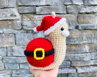 Santa Snail Crochet Pattern PDF, Christmas Holidays Amigurumi, Santa Claus Plush Toy