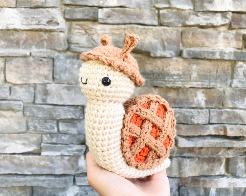 Crochet Pumpkin Pie Snail Pattern, Crochet Snail Plush, Fall Crochet Pattern PDF image 1