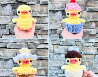 Duck Crochet Pattern Bundle, 4 in 1 Crochet Duck Pattern, Amigurumi PDF: Cupcake, Lemon Meringue Pie, Hot Chocolate