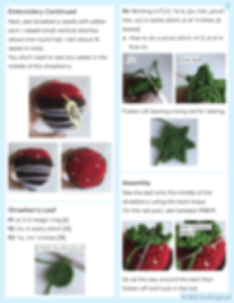 Peut inclure: Instructions de crochet pour r&eacute;aliser une fraise avec une feuille verte. Le mod&egrave;le comprend des images du produit fini et des instructions &eacute;tape par &eacute;tape pour crocheter la fraise et la feuille.