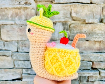 Pineapple Snail Crochet Pattern, Pina Colada Crochet Pineapple Pattern, Tropical Food Animal Amigurumi Turtle Plush