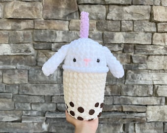 Crochet Boba Bunny Pattern, Amigurumi Food Animal, Bubble Tea Plush Toy