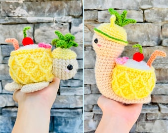 Crochet Pattern Bundle: Pineapple Snail & Turtle, Pina Colada Crochet Pineapple Pattern, Tropical Food Animal Amigurumi Set
