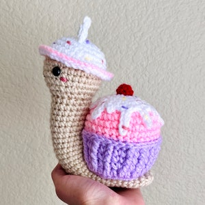 Cupcake Snail | Crochet Pattern PDF, Sweet Snail Animal Plushie Toy, Amigurumi Cupcake Crochet Food