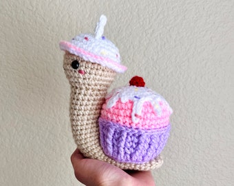 Cupcake Snail | Crochet Pattern PDF, Sweet Snail Animal Plushie Toy, Amigurumi Cupcake Crochet Food