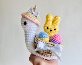 Easter Snail Crochet Pattern, Marshmallow Bunny Crochet Peep Pattern, Food Amigurumi Animal PDF, Cute Pastel Easter Eggs