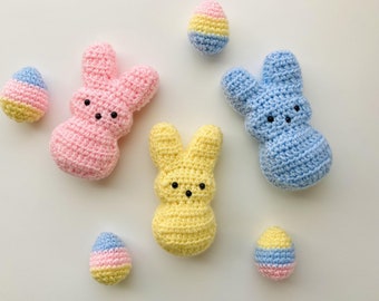 Crochet Peep Pattern + Easter Egg Pattern, Crochet Bunny Marshmallow Plush, Intermediate Amigurumi Pattern PDF