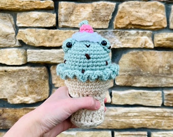 Ice Cream Froggie | Crochet Frog Pattern PDF, Mint Chocolate Chip Ice Cream Cone, Food Animal