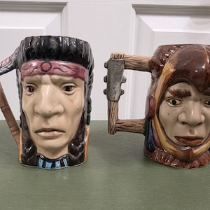 MCM Figural Art Mugs Made in Mexico Acatlipa Aztec Eagle Warrior (Guerrero Aguila) Extremely Hard to Find Rare Gift Handpainted Indigenous 8