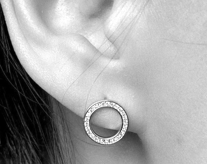 CZ Circle Earrings, Silver Earrings