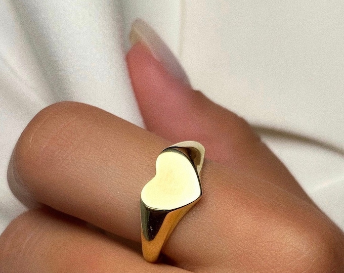 Heart ring, Gold signet ring, Adjustable gold ring, silver ring