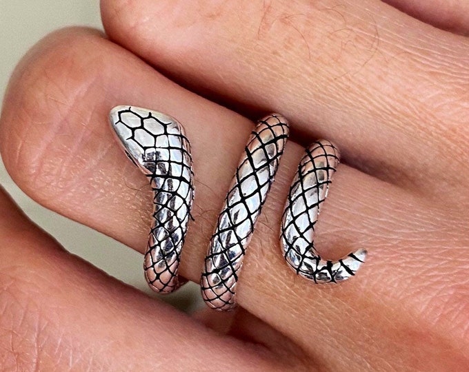 Snake ring, Silver snake ring, Spiral adjust snake ring, Silver ring