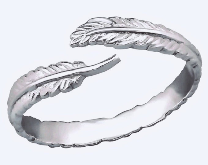 Feather ring, 925 Sterling Silver Angel Wing Feather Adjustable Ring