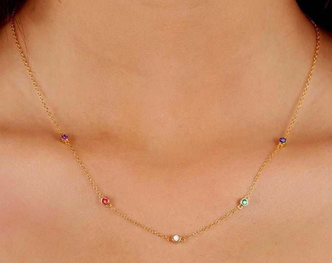 Gold Necklace, Gold Tiny CZ Choker, 14K Gold Plated Necklace, Dangle Necklace