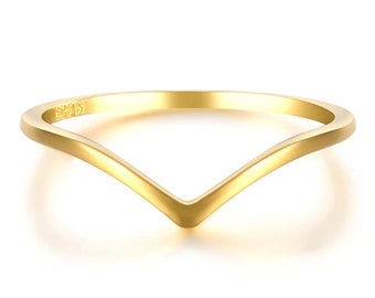 S925 Sterling Silver V Ring: Chevron Stacking Ring